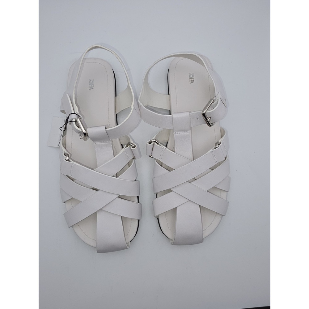 Zara White Leather Cage Fisherman Sandals Size 40 US 9 New with Tags - Picture 1 of 10